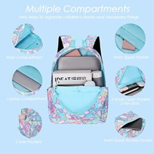 Dafelile Girls Backpack with Pencil Case Set, 2 in 1 Cute Patterns Printed Schoolbag Set Water Resistant Kids Bookbag for Kindergarten Elementary School Girls