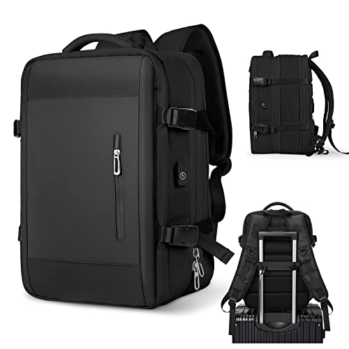 VGCUB Carry on Backpack, Large Travel Backpack for Women Men Airline Approved Gym Backpack Waterproof Business Laptop Daypack Expandable, Black