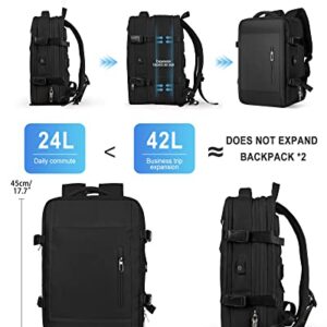 VGCUB Carry on Backpack, Large Travel Backpack for Women Men Airline Approved Gym Backpack Waterproof Business Laptop Daypack Expandable, Black