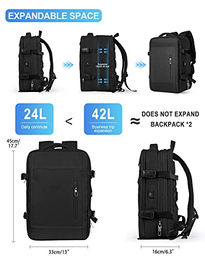 VGCUB Carry on Backpack, Large Travel Backpack for Women Men Airline Approved Gym Backpack Waterproof Business Laptop Daypack Expandable, Black