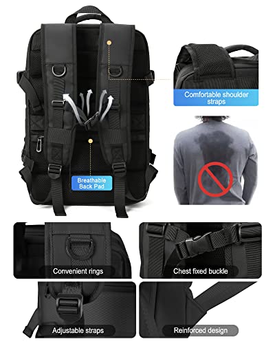 VGCUB Carry on Backpack, Large Travel Backpack for Women Men Airline Approved Gym Backpack Waterproof Business Laptop Daypack Expandable, Black