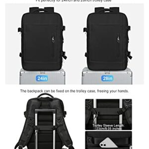 VGCUB Carry on Backpack, Large Travel Backpack for Women Men Airline Approved Gym Backpack Waterproof Business Laptop Daypack Expandable, Black