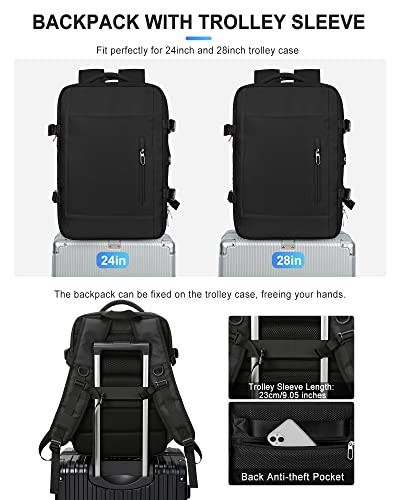 VGCUB Carry on Backpack, Large Travel Backpack for Women Men Airline Approved Gym Backpack Waterproof Business Laptop Daypack Expandable, Black