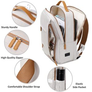 Smart Laptop Backpacks 15.6 inch for Women Men Business Travel Weekender Carry on Backpack with USB Charging Port & Wet Large College Bookbags Backpacks for Work (Beige)