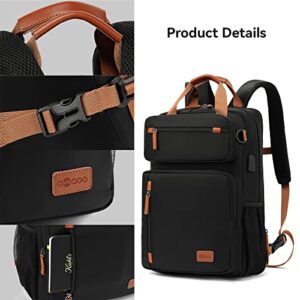 DWQOO 3 in 1 Travel Laptop Backpack,15.6 inch Computer bags for Men and Women, Expandable,Nylon material, Convertible Briefcase, Black