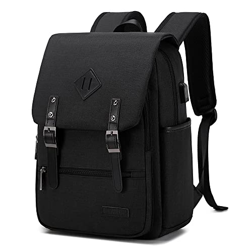 KYALOU Lightweight Casual Laptop Backpack with USB Charging Port For for Men and Women, Bookbag for College - Black