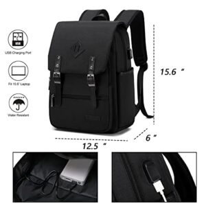 KYALOU Lightweight Casual Laptop Backpack with USB Charging Port For for Men and Women, Bookbag for College - Black