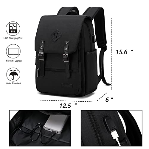 KYALOU Lightweight Casual Laptop Backpack with USB Charging Port For for Men and Women, Bookbag for College - Black