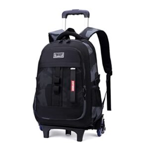 camo boys rolling backpacks for kids school, capacity wheeled bookbags elementary school bags back packs with 6 wheels