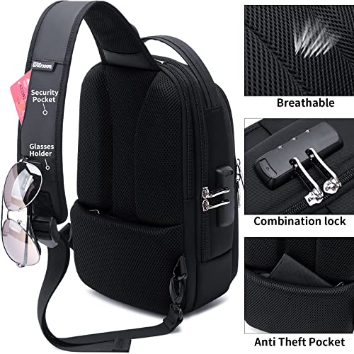 DUSLANG Crossbody Sling Backpacks for Men, Shoulder Backpack Chest Bags with USB Charger Port For Camping Biking Travel Cycling