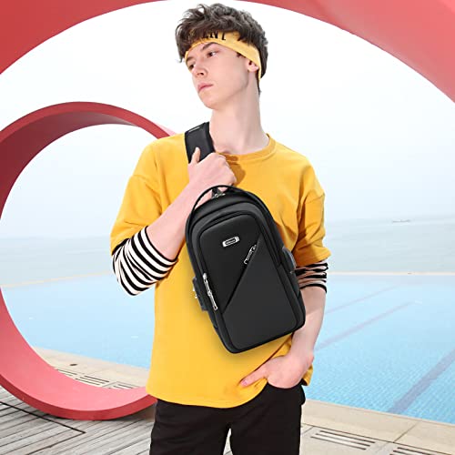 DUSLANG Crossbody Sling Backpacks for Men, Shoulder Backpack Chest Bags with USB Charger Port For Camping Biking Travel Cycling