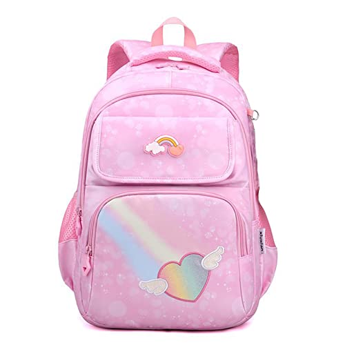 Kacizes Backpack for School Girls Backpacks Kids Cute Rainbow Elementary Middle Bookbag with Laptop Compartments for Travel Daypack, Pink