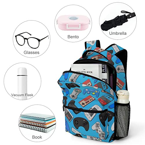 Fiokroo Video Game Controller Background Backpack School Bag For Students Teens Men Women Gaming Theme Laptop Backpacks Travel Daypack Bag With Multiple Pockets