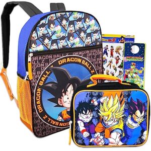 action comics dragon ball z backpack with lunch box - bundle with 16” dragon ball backpack, dragon ball lunch bag, stickers, more | dragon ball backpack for boys