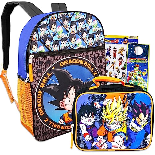 Action Comics Dragon Ball Z Backpack with Lunch Box - Bundle with 16” Dragon Ball Backpack, Dragon Ball Lunch Bag, Stickers, More | Dragon Ball Backpack for Boys