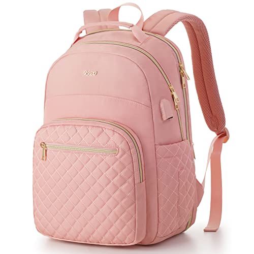 RJEU Girls School Backpack,Cute Backpack for Women with Laptop Compartment,Teen Bookbag for College Travel Work,Mochilas Escolares para Niñas,Pink