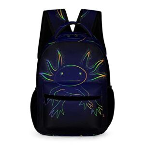 qiwcanm stylized rainbow axolotl backpacks for boys and girls lightweight 16 inch backpacks personalized bags for kids gift