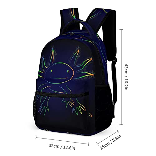 QIWCANM Stylized Rainbow Axolotl Backpacks for Boys and Girls Lightweight 16 Inch Backpacks Personalized Bags for Kids Gift