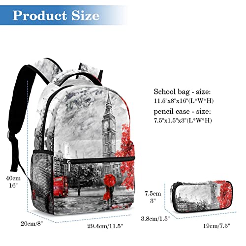 TBOUOBT Travel Backpack Set Lightweight Laptop Casual Backpack for Women Men, London Bigben Bus Landscape Retro Romantic