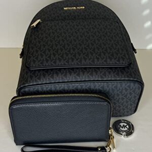 Michael Kors MICHAEL Michael Kors Adina MD Backpack bundled with matching LG Flat MF Phone Wallet Purse Hook (Signature MK Black)