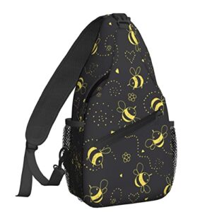 fehuew women doodle bee black cute pattern crossbody sling backpack for men chest bag shoulder bag lightweight one strap backpack travel outdoor daypack