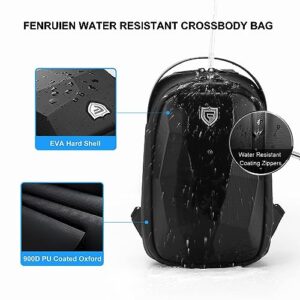 FENRUIEN Hard Shell Sling Bag for Men, Water Resistant Crossbody Backpack with USB Port, Black Chest Bag for Travel/Daily