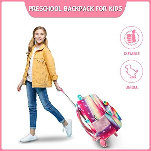 MYHSBYO Unicorn Rolling Backpack for Girls Kids School Wheels Backpack for Girls Wheeled Backpack with Lunch Box and Pencil Case