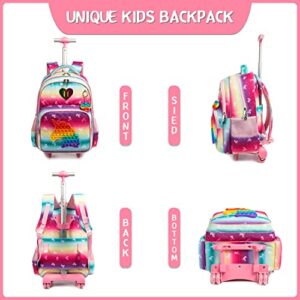 MYHSBYO Unicorn Rolling Backpack for Girls Kids School Wheels Backpack for Girls Wheeled Backpack with Lunch Box and Pencil Case