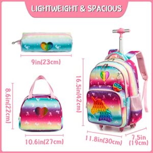 MYHSBYO Unicorn Rolling Backpack for Girls Kids School Wheels Backpack for Girls Wheeled Backpack with Lunch Box and Pencil Case