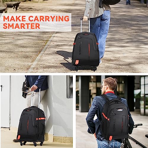 RUCYEN Rolling Backpack, Rolling Wheeled Backpack for Men Women, 22 inch Backpack with Carry-on Bag, Water-Proof Travel Backpack with Detachable Wheels, for Business Travel 2 Pack