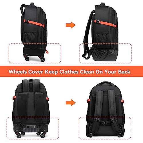 RUCYEN Rolling Backpack, Rolling Wheeled Backpack for Men Women, 22 inch Backpack with Carry-on Bag, Water-Proof Travel Backpack with Detachable Wheels, for Business Travel 2 Pack