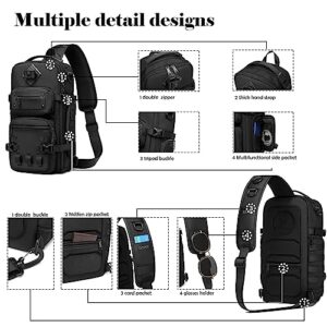 OZUKO Multipurpose Sling Bag for Men, Large Capacity Crossbody Shoulder Bag Waterproof Sling Chest Backpack with Tripod Holder Fit for Outdoor Travel Photography (Black)