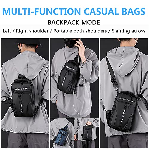 Anti Theft Sling Bag Shoulder Crossbody Backpack Chest Bag for Men Women Multipurpose Waist Pack with USB Charging Port (Black)