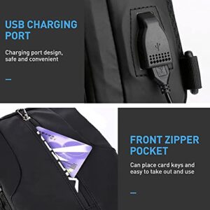 Anti Theft Sling Bag Shoulder Crossbody Backpack Chest Bag for Men Women Multipurpose Waist Pack with USB Charging Port (Black)