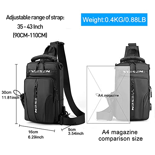 Anti Theft Sling Bag Shoulder Crossbody Backpack Chest Bag for Men Women Multipurpose Waist Pack with USB Charging Port (Black)