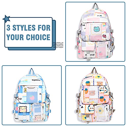 Futuredream Cute Aesthetic Backpacks ，For Teens Laptop Backpacks ， Bookbags for Teens Girls Women (With Rabbit Doll Pendant)