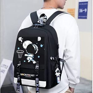 Stylish Computer Backpack with USB Port Business Work for Men/Women Cartoon astronaut Glow at nightPattern (Astronaut Black 1)…