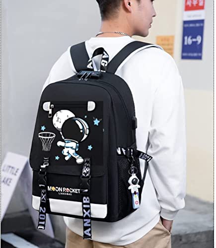 Stylish Computer Backpack with USB Port Business Work for Men/Women Cartoon astronaut Glow at nightPattern (Astronaut Black 1)…