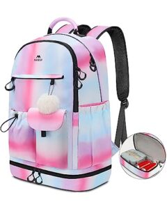 matein backpack with lunch compartment, durable insulated cooler lunch bag for women nurse teacher, 17 inch laptop backpack for work office meal prep large travel daypack for camping picnic,tie dye