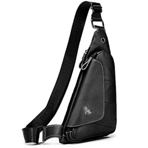 pundarika leather sling bag for men women casual crossbody backpack small shoulder bag chest bag-black