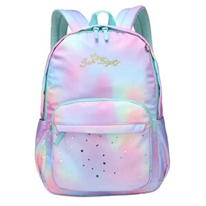 biaogod girl's backpack elementary school children's backpack over 8 years old (purple gradient)