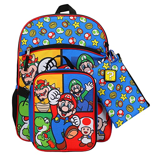 Bioworld Super Mario Bros Characters & Power-Ups 16" Youth 5-Piece Backpack Set