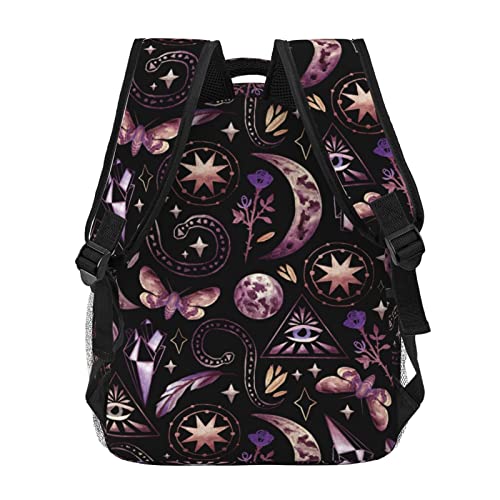 DADABULIU School Backpack Tarot Moon Butterfly Magic Goth for Women Girl Student Bookbag Durable Casual Daypack Teens College Lightweight Hiking Travel Bag Over 3 Years Old