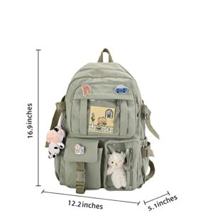 vfdgsaz Kawaii Backpack with Pin and Pendant，Cute Aesthetic Backpack ，Outdoor Sports Leisure Bag for Girls and Boys (green,one size)