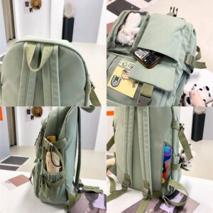 vfdgsaz Kawaii Backpack with Pin and Pendant，Cute Aesthetic Backpack ，Outdoor Sports Leisure Bag for Girls and Boys (green,one size)