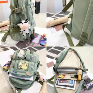 vfdgsaz Kawaii Backpack with Pin and Pendant，Cute Aesthetic Backpack ，Outdoor Sports Leisure Bag for Girls and Boys (green,one size)