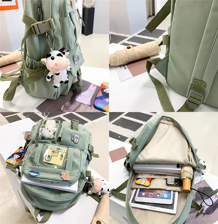 vfdgsaz Kawaii Backpack with Pin and Pendant，Cute Aesthetic Backpack ，Outdoor Sports Leisure Bag for Girls and Boys (green,one size)