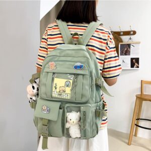 vfdgsaz Kawaii Backpack with Pin and Pendant，Cute Aesthetic Backpack ，Outdoor Sports Leisure Bag for Girls and Boys (green,one size)