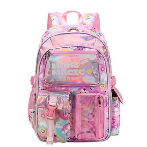 robhomily 17 inch girls backpack for elementary school multi pocket pink backpack for girls 8-10, lightweight kawaii elementary school backpack for girls waterproof