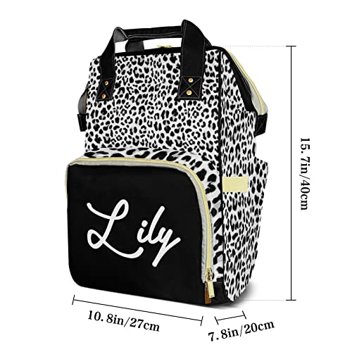 Anneunique Leopard Print Mummy Bags Custom Text Personalized with Name Diaper Bags Giving Backpack Black White